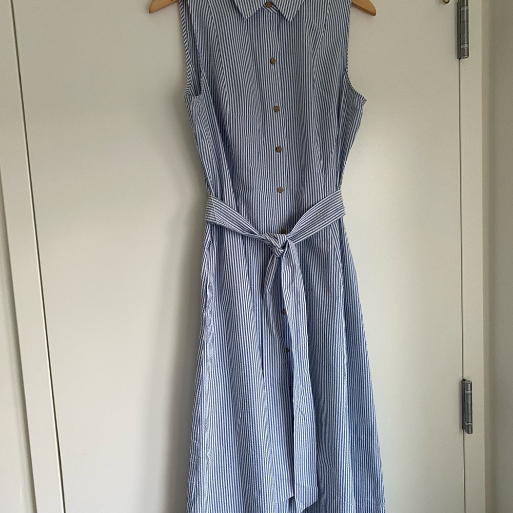 Anne Klein “Diane” Seersucker Midi Shirt Dress